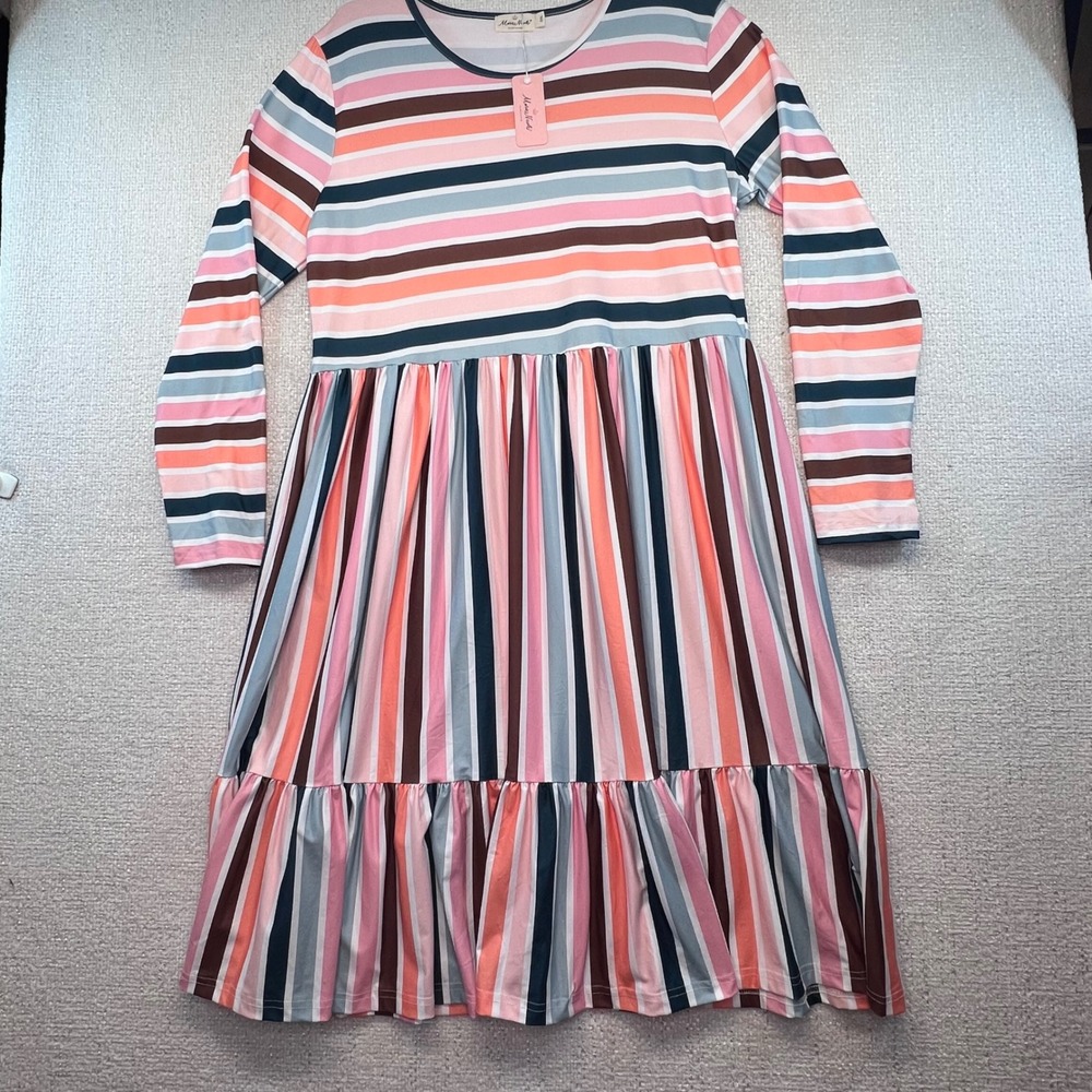 Marie Nicole NWT‎ Women's Striped Long Sleeve Swing Dress 2XL Boutique